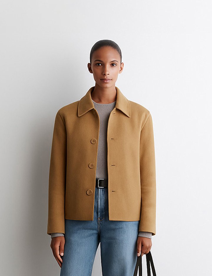 [로르서울]베이직 카라 울 핸드메이드 숏 코트_FVJK250904