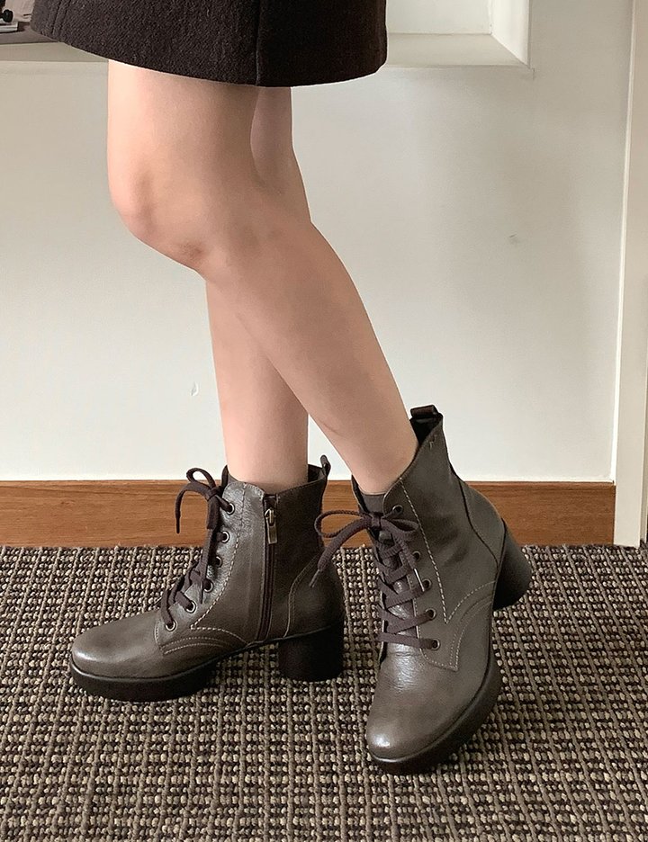 [지쎄] 천연가죽 통굽 앵클부츠 GIS-43216 2종 (택1)
