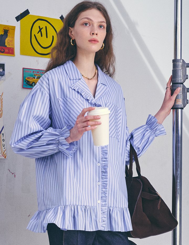 [듀이듀이] 프릴 셔츠_블루
