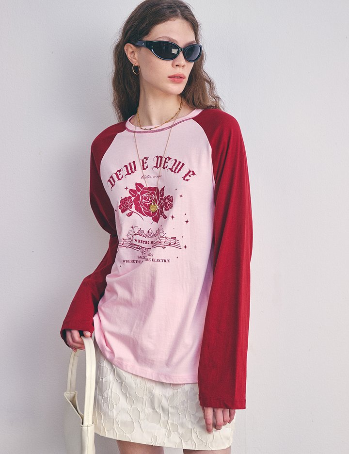 [듀이듀이] 로즈 래글런 탑_핑크