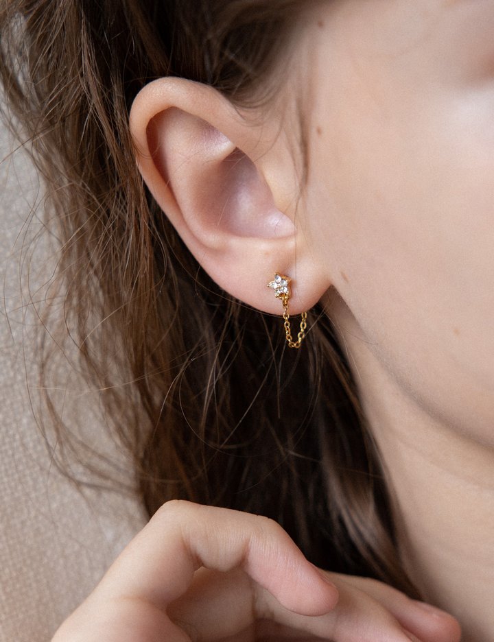 [메리모티브] 타이니 스타 드롭 체인 귀걸이 (Free)