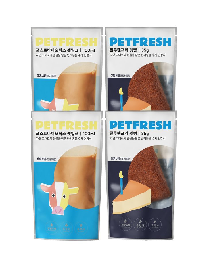 [펫프레시] 밀크 앤 브래드 세트 (밀크2개+빵2개 총4개) (펫빵2개+우유2개)