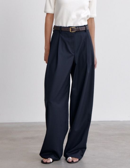 [오쿠카] 투턱 울 트라우져 - 네이비