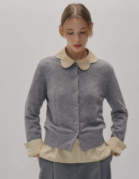 [오쿠카] 플라워 카라 오버핏 셔츠 - 베이지 (FREE)