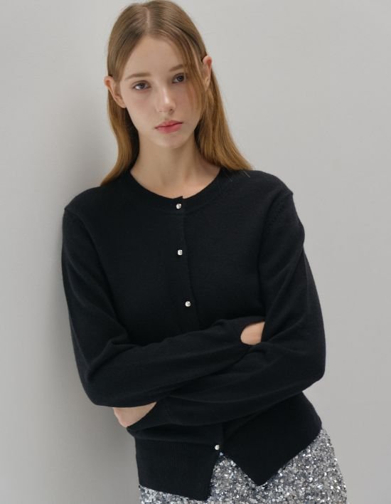 [오쿠카] 에센셜 울 가디건 - 블랙 (FREE)