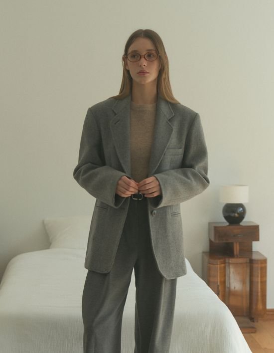 [오쿠카] 시그니처 오버핏 울 자켓 - 그레이 (FREE)