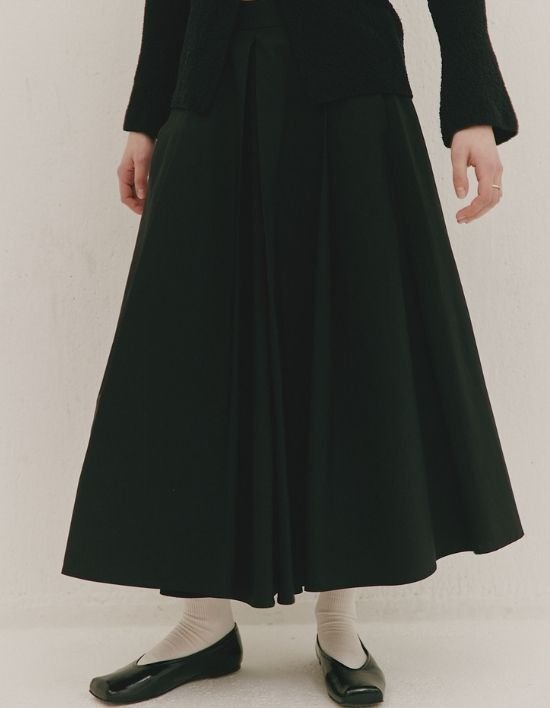 [오쿠카] 코튼 풀 스커트 - 블랙 (FREE)