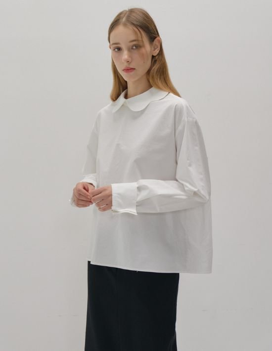 [오쿠카] 플라워카라 오버핏 셔츠_화이트 (FREE )