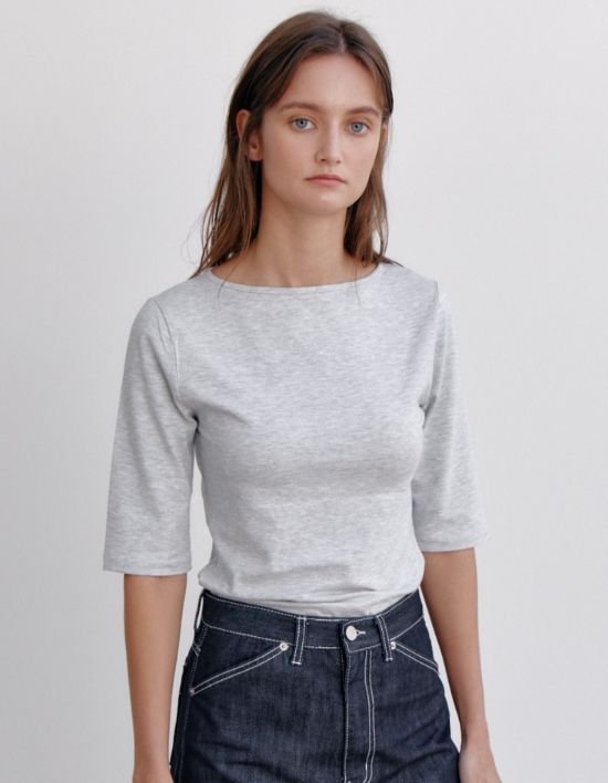 [오쿠카] 코튼 & 모달 심플 탑 - 멜란지 화이트 (FREE)