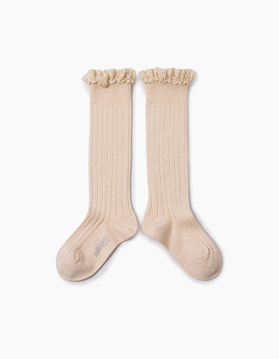 [꼴레지앙] 조세핀 레이스 러플 반스타킹 무릎 양말 - 소르베