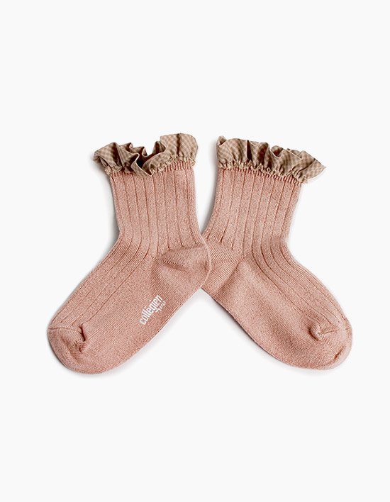 [꼴레지앙] 브리짓 체크 러플 유아동 양말 - 로즈