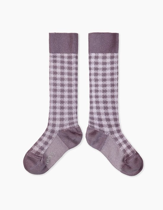 [꼴레지앙] 클로디 체크 반스타킹 무릎 양말 - 퍼플