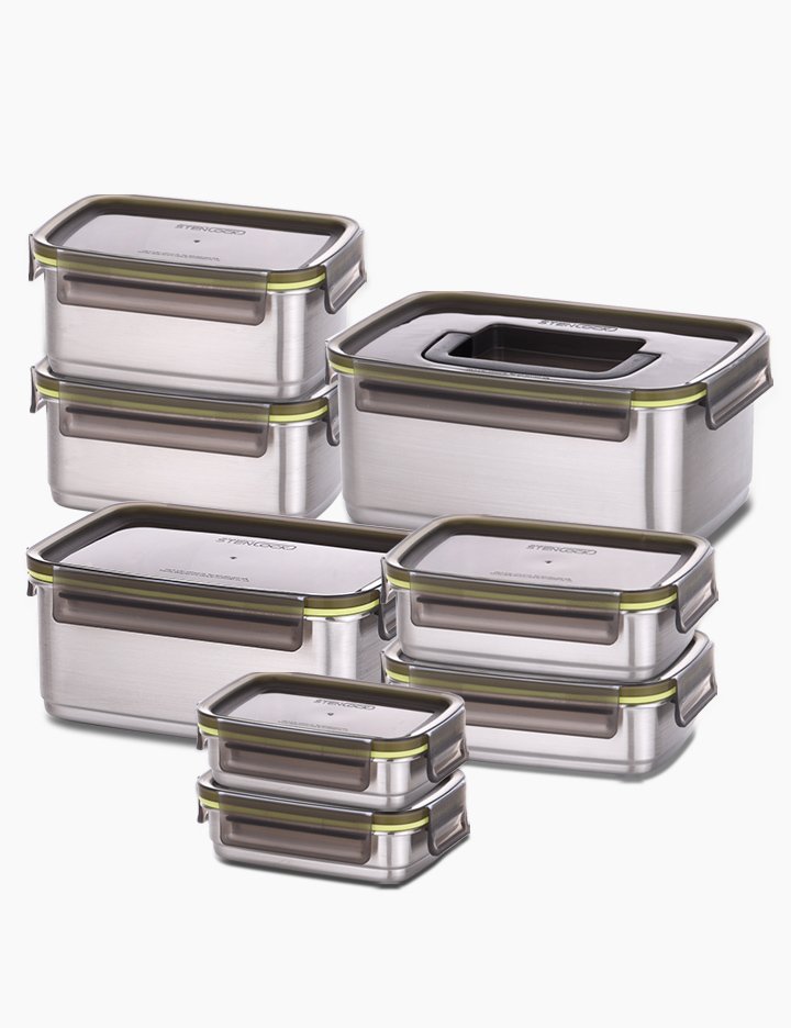 [스텐락] 국산 스텐밀폐용기 슈어 직사각 패밀리세트 8종