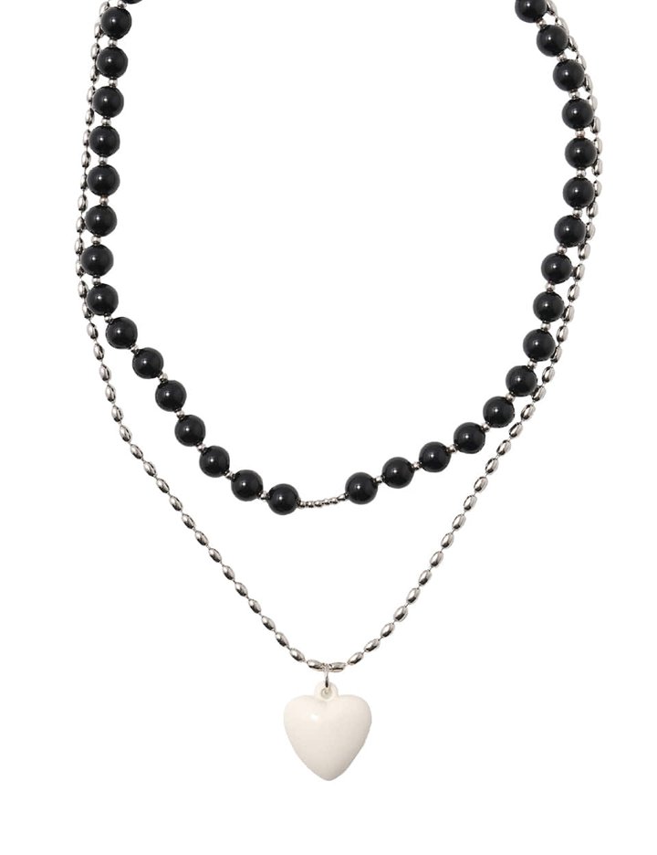 [데누]Color Jamstone and Heart Layered Necklace_set