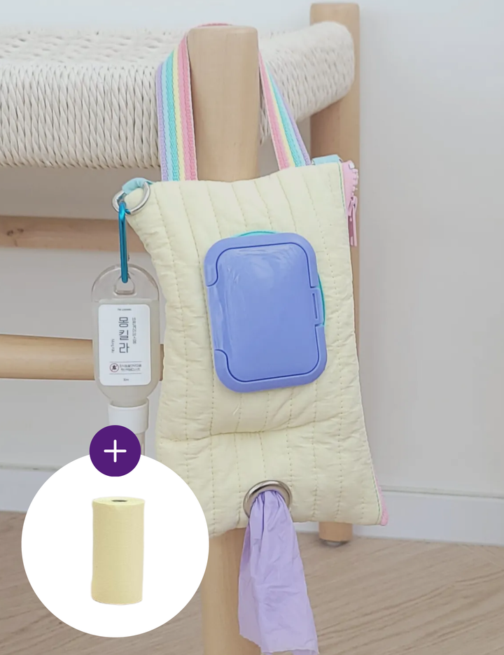 [바스몽] 강아지 산책 가방 퀵 풉백 파우치 3 in 1