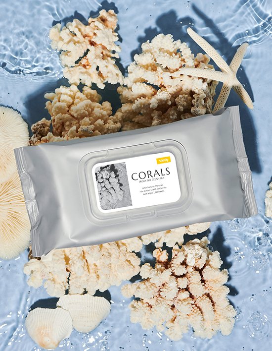 [바스틀리] 도톰 엠보싱 미네랄 코랄 물티슈 캡형 60매 (1팩)