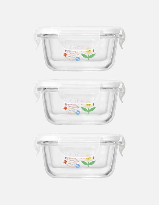 [파이렉스] 노티드 내열유리 밀폐용기 310ml 정사각