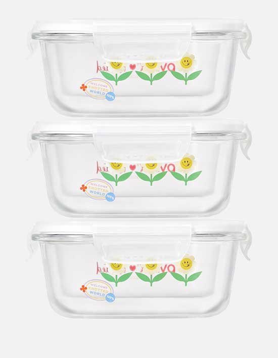 [파이렉스] 노티드 내열유리 밀폐용기 790ml 정사각