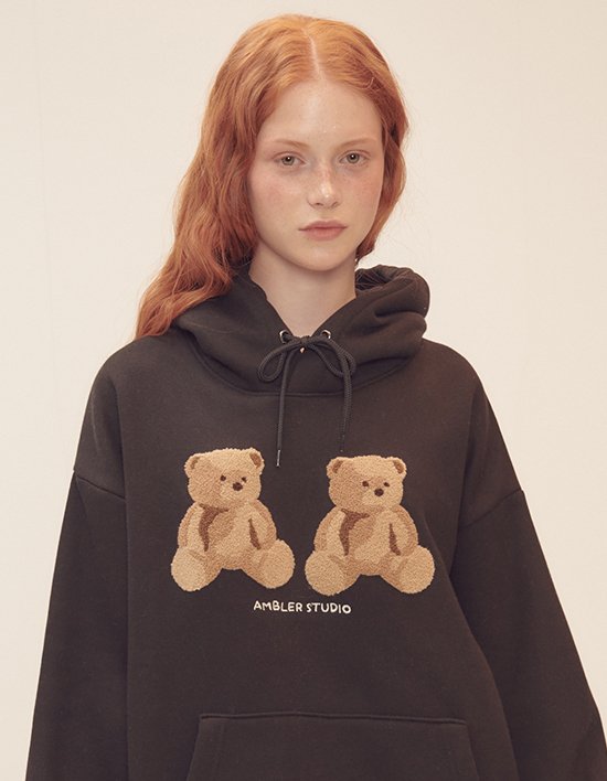 [엠블러] Big twin bear 후드 티셔츠 AHP1108 블랙 (택1)