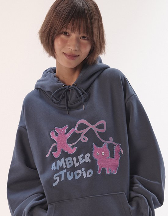 [엠블러] Doodle paint 자수 후드 티셔츠 AHP1202 네이비 (택1)