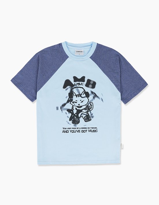 [엠블러] I'm a cool cat 래글런 그래픽 반팔 티셔츠 AS1218 블루 (택1)