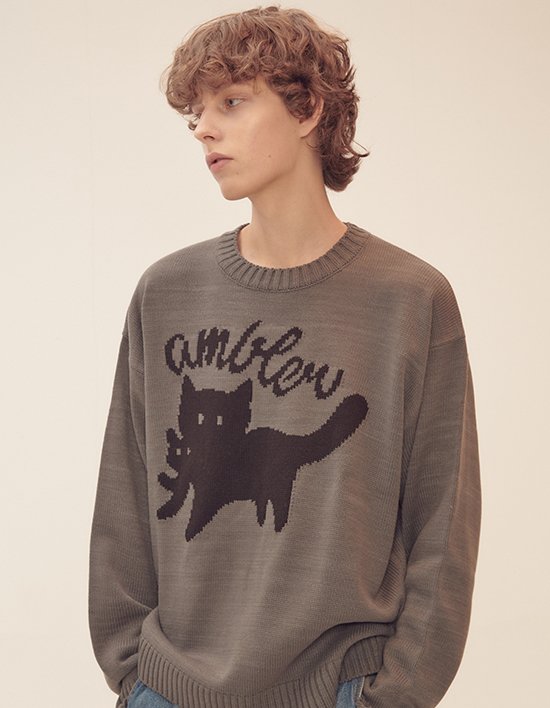 [엠블러] Cat biting Cat 풀오버 스웨터 니트 AKN501 그레이 (택1)