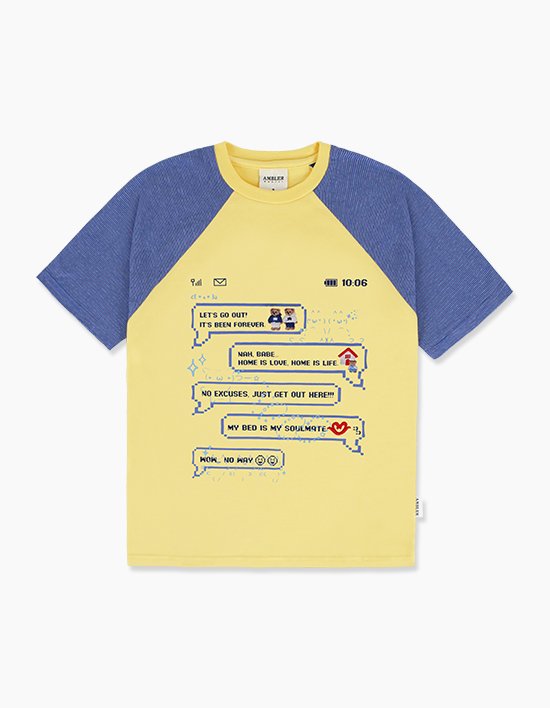 [엠블러] I LOVE HOME 래글런 그래픽 반팔 티셔츠 AS1219 옐로우 (택1)