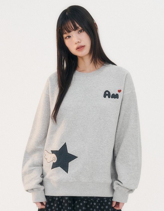 [엠블러] Angel of the Stars 아플리케자수맨투맨 AMM1309 멜란지(택1)