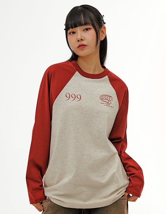 [엠블러] 999 래글런 오버핏 롱 슬리브 AJS102 버건디 (택1)