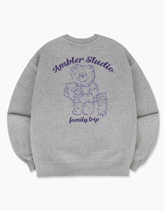 [엠블러] Family Trip 자수 맨투맨 티셔츠 AMM1301 멜란지 (택1)