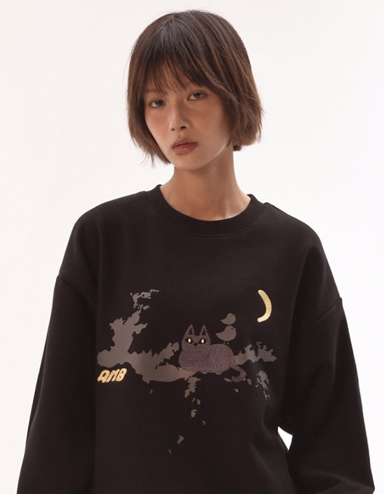 [엠블러] Forest cat 자수 맨투맨 티셔츠 AMM1303 블랙 (택1)