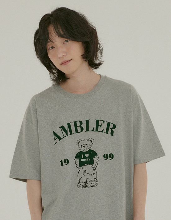 [엠블러] Just chilling bear 후로킹 반팔티셔츠 AS1217 멜란지 (택1)