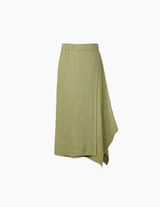 [몽플리쎄] 여성 사이드 패치 A라인 플리츠 스커트 (라임)