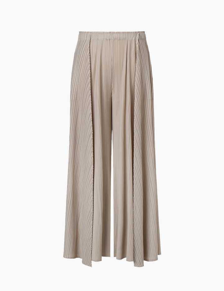 [몽플리쎄] 여성 와이드 플루이드 플리츠 밴딩 팬츠 (베이지)