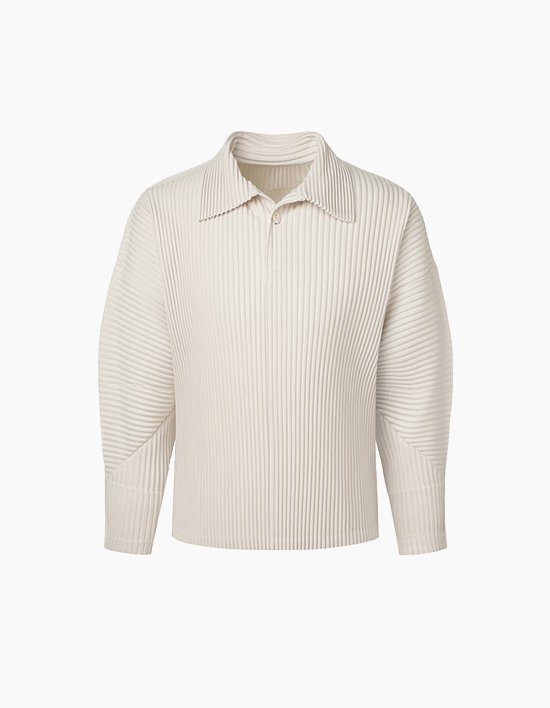 [몽플리쎄] 유니섹스 커브 슬리브 카라넥 플리츠 티셔츠 (아이보리)