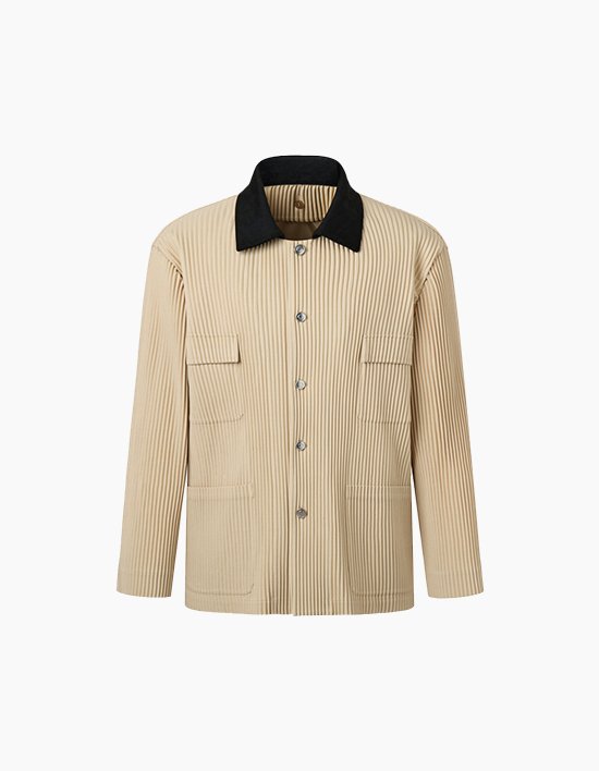 [몽플리쎄] 공용 카라 배색 라이너 플리츠 워크 자켓 (베이지)