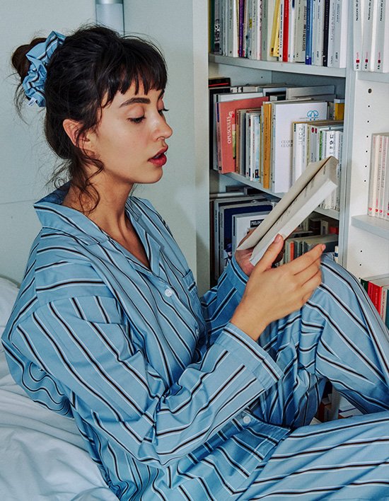 [오프아워] 모카베일 코튼블렌드 긴팔 잠옷 세트