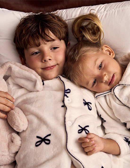 [도씨 키즈] 2PACK/플러피 보니 긴팔 키즈 수면 잠옷 세트 (에크루)