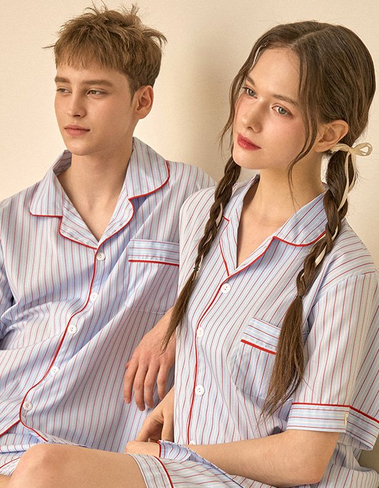 [도씨] 실크핏 클로에 반팔 커플 잠옷 세트