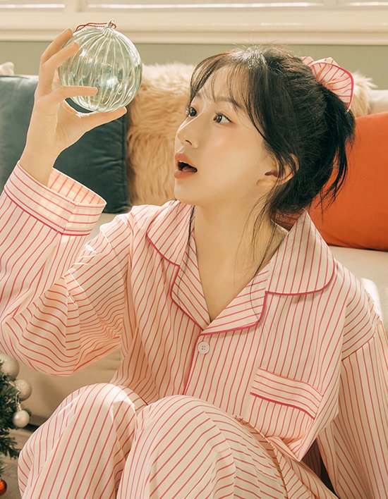 [도씨] (해원' Pick)실크핏 러브썸 긴팔 커플 잠옷 세트