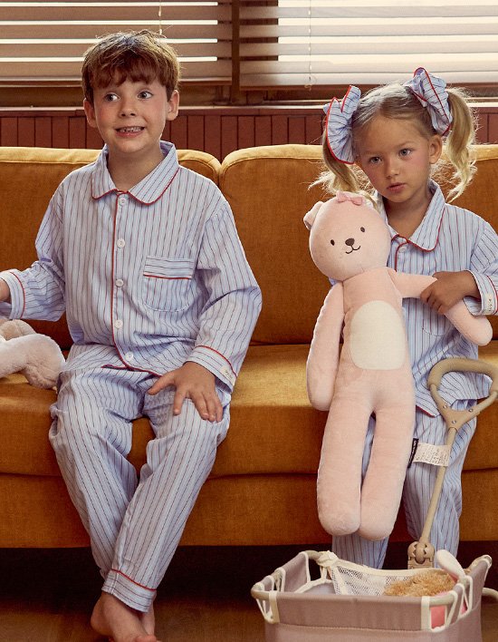 [도씨 키즈] 2PACK/실크핏 클로에 긴팔 키즈 잠옷 세트