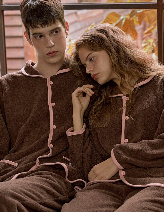 [도씨] 플러피 퓨어 긴팔 커플 수면 잠옷 세트