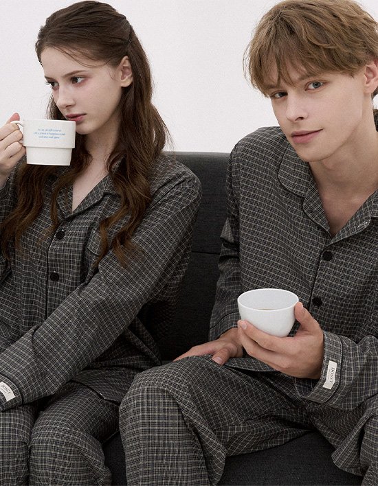 [도씨] 실크핏 더스트 긴팔 커플 잠옷 세트