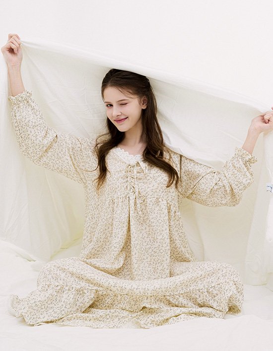 [도씨] 2PACK/코튼라이크 아델 긴팔 잠옷 원피스