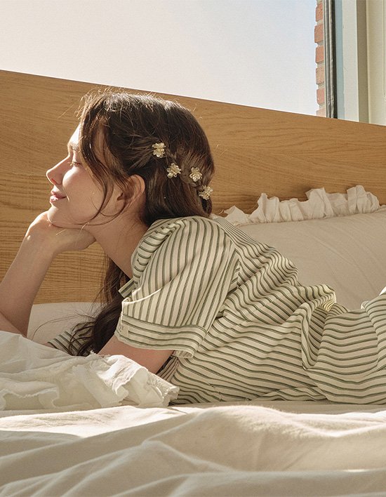 [도씨] 실크핏 포레스트 반팔 커플 잠옷 세트