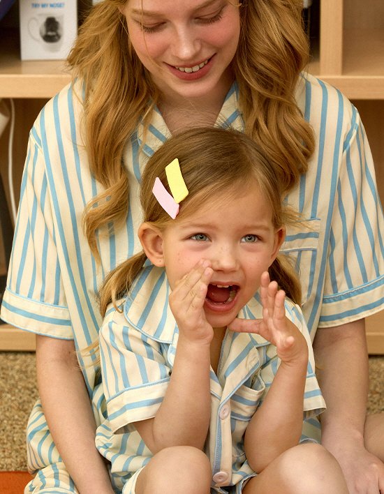 [도씨 키즈]  (성인1+아동1) 실크핏 퓨어 반팔 패밀리 잠옷 세트