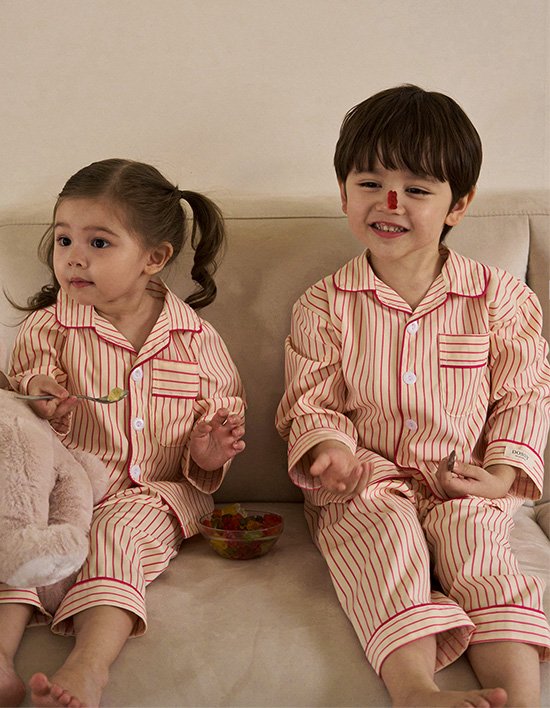 [도씨 키즈] 2PACK/실크핏 러브썸 긴팔 키즈 잠옷 세트