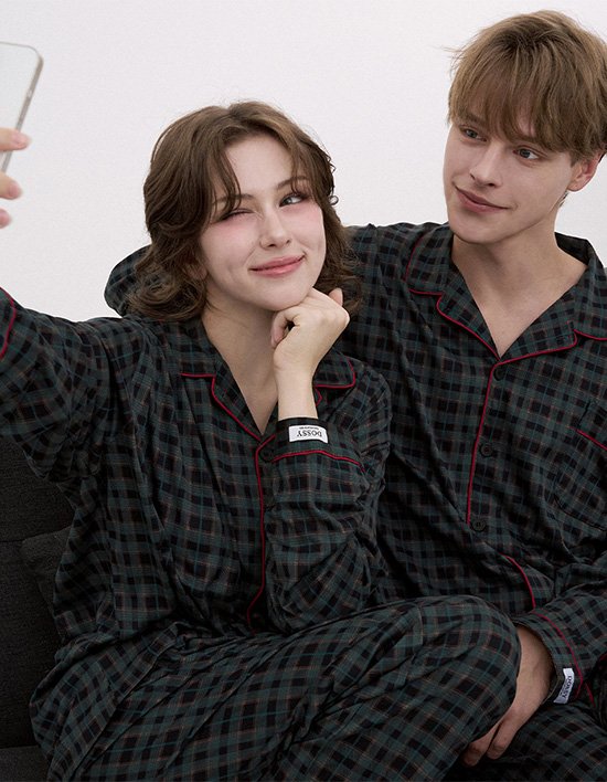 [도씨] 2PACK/소프킨 그리든 긴팔 커플 잠옷 세트