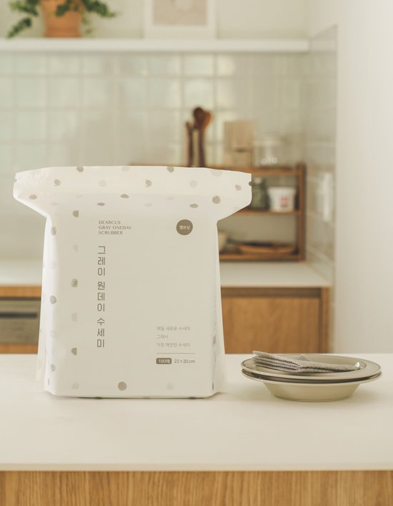 [디어커스] 그레이 원데이 수세미 엠보싱 100매