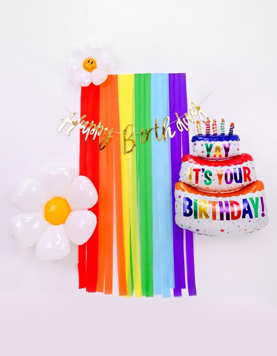 [파티쇼] 생일 파티 장식 스트리머 레인보우 케익은박풍선 세트